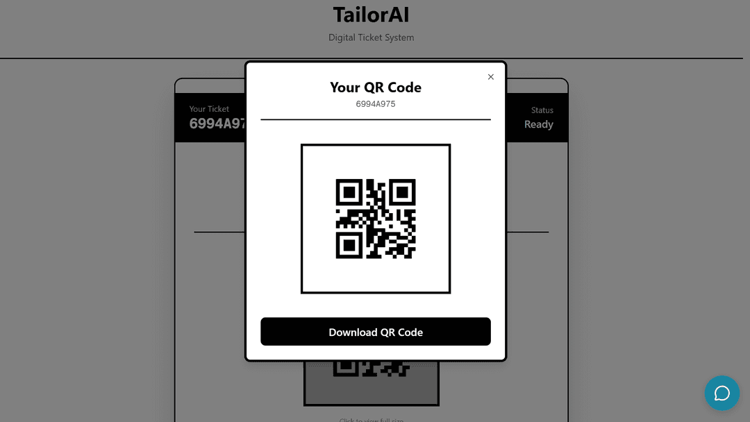 Screenshot of digital ticket with qr code