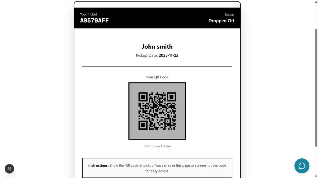 Screenshot of digital ticket with qr code